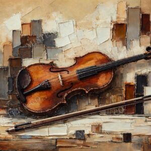 violon et archet, nature morte texturée